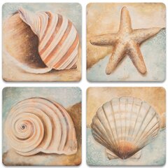 Counterart Absorbent Stone Car Linen Shells Seashells Coaster (Set of 2)