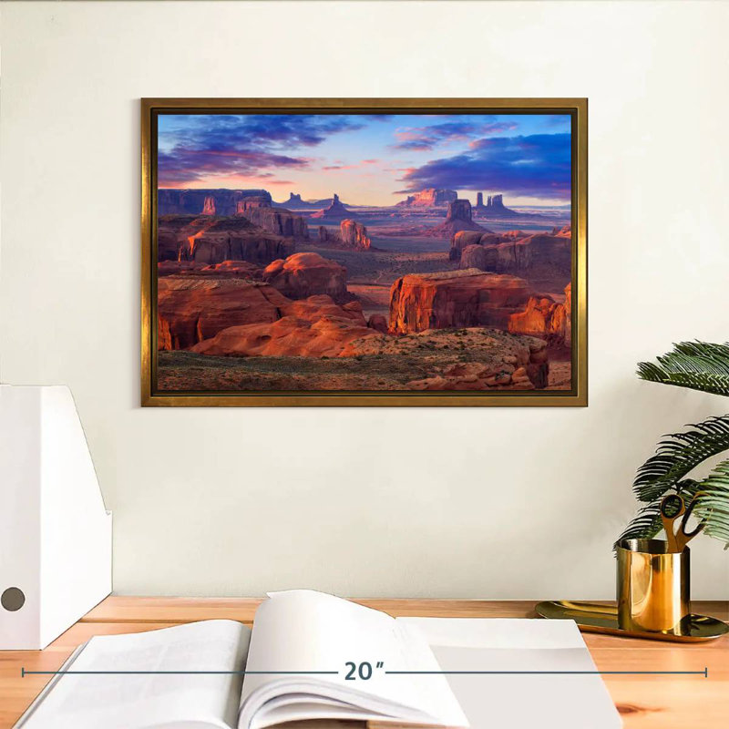 Hunts Mesa Monument Valley Sunset, Cadre flottant doré, 13 po x 9 po