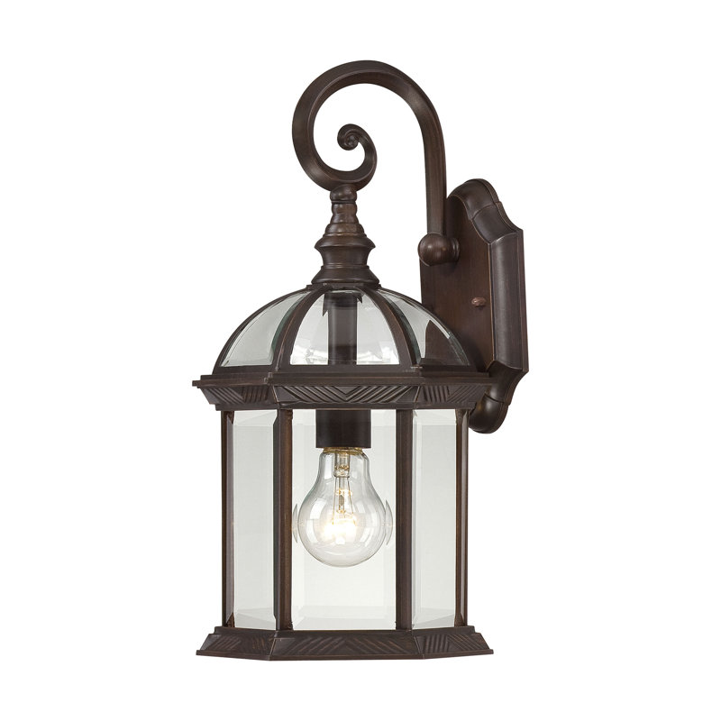 Lanterne murale d'extérieur 1 lumière Salton, Bronze rustique / biseauté transparent, H 15,75 po x l 8 po, A19