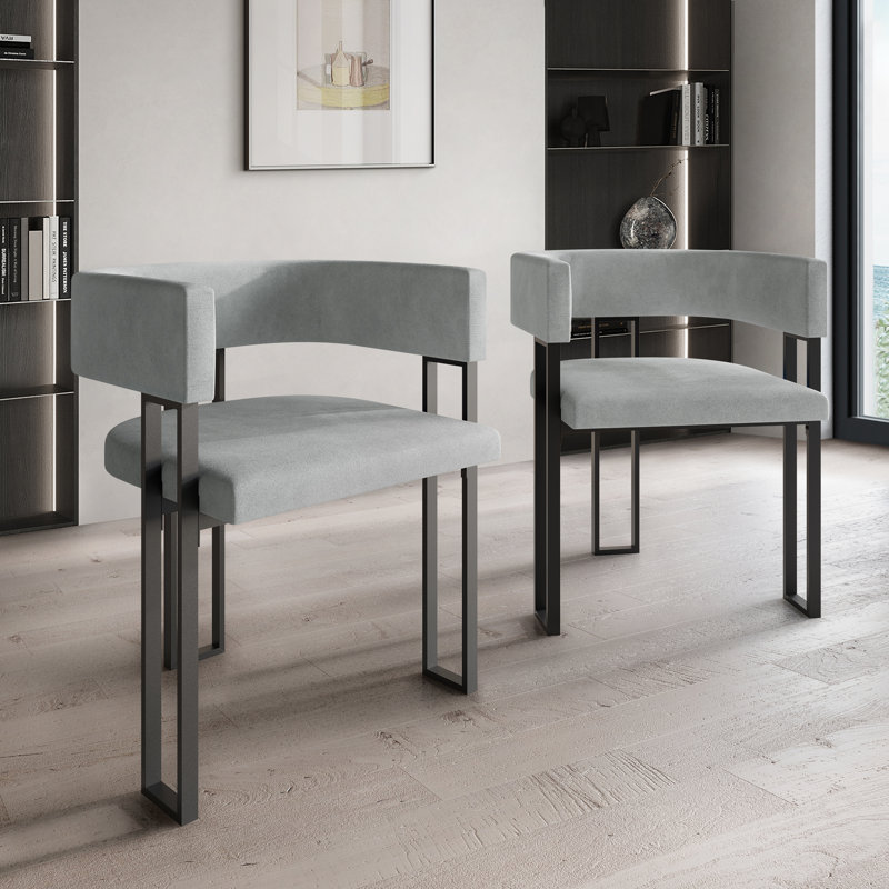 Chaise de salle à manger en métal noir, Gris argenté