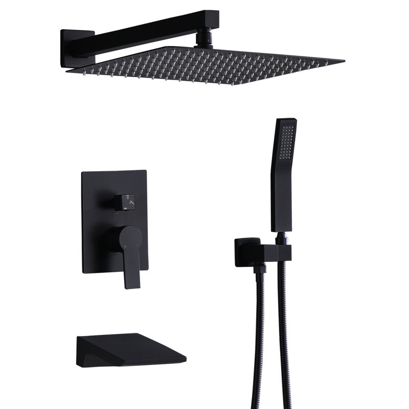 12" Shower Head Matte Black Style - Balanced, Ceramic Disc, Handheld, Wall Mounted Bath Fixture Kit 12", Disc System