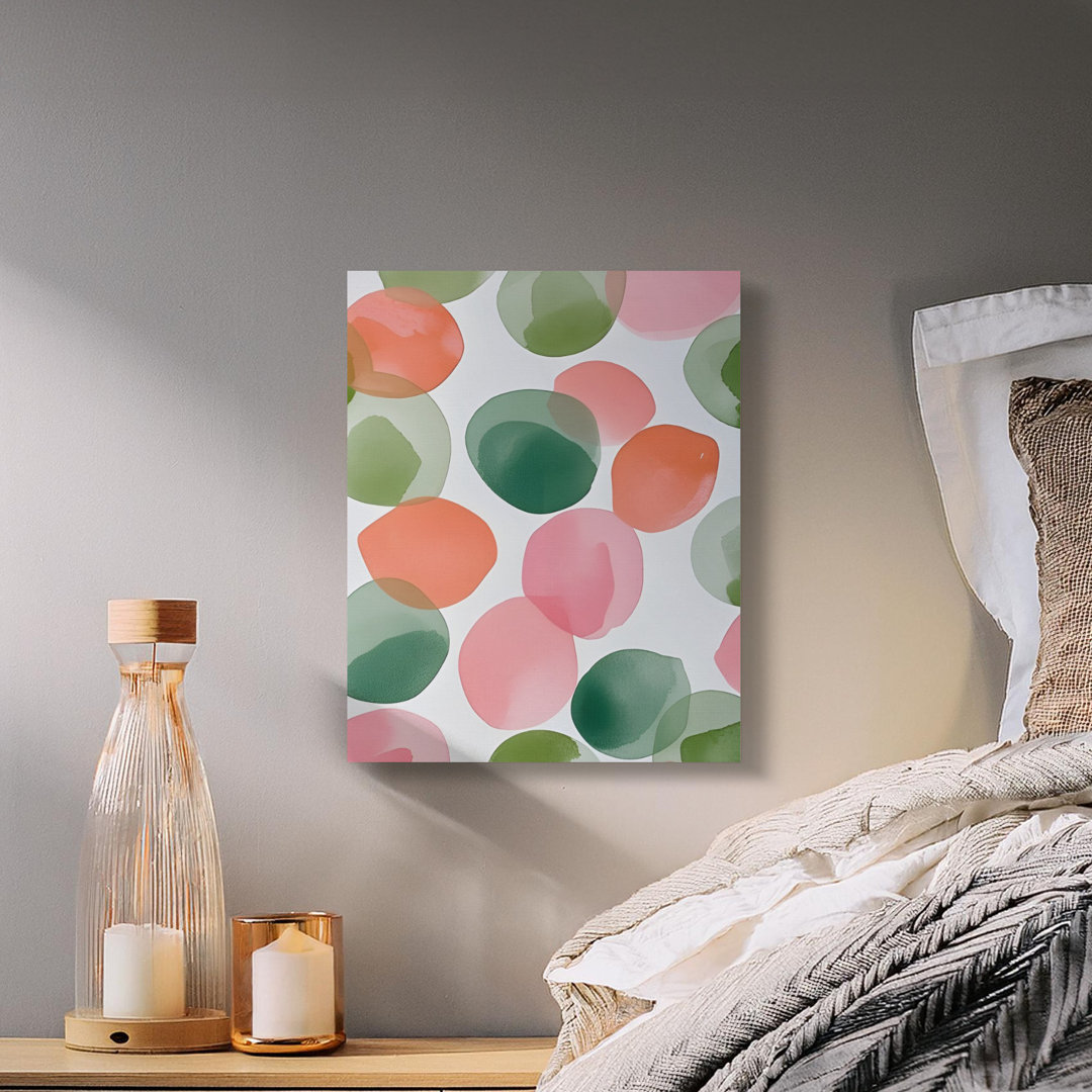 Abstract Polka Dot Wall Art, Pink Green Orange Canvas Print, Modern Art, Watercolor Circles, Contemporary Art, Home Decor, Wrapped Canvas