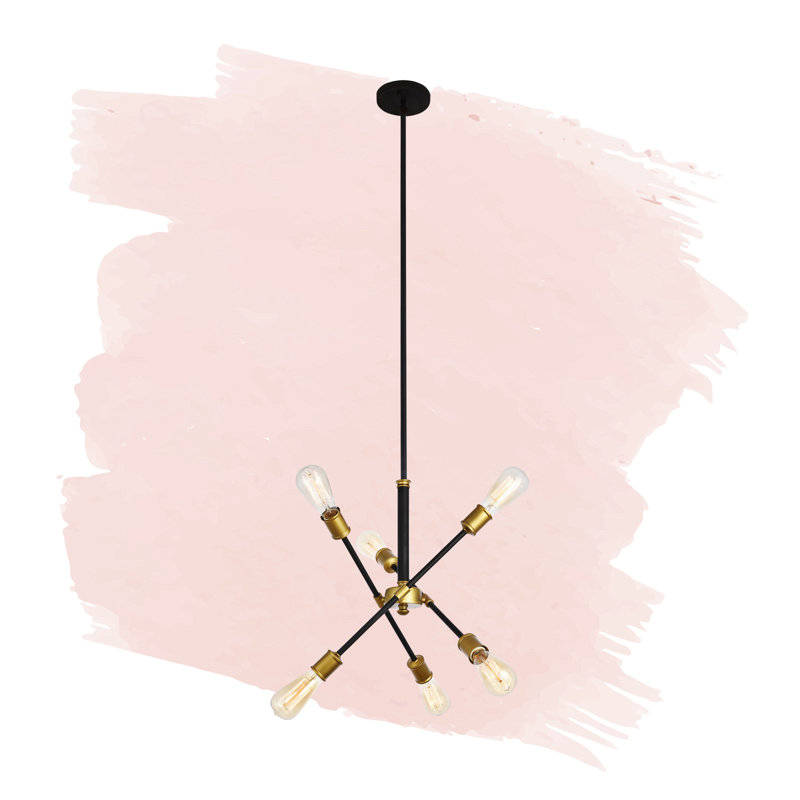 Whelchel Sputnik Modern Linear Chandelier, Black/Brass, 6 Lights, 19.6" H x 17.1" W x 17.1" D
