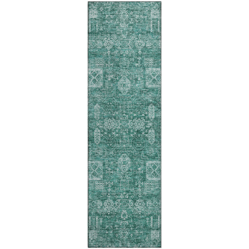 Premium Machine Washable Cerrito Teal Rug, Runner 2'3" x 7'6"