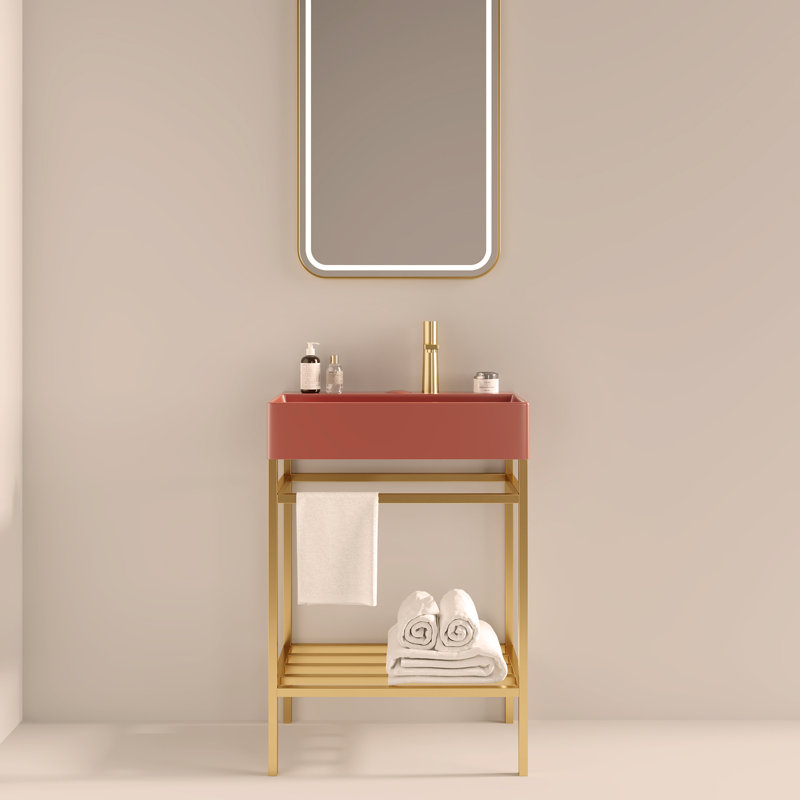 Ensemble de meuble-lavabo sur pied 24 po avec lavabo en céramique, ensemble de lavabo console sur pied, lavabo rectangulaire en céramique sans robinet