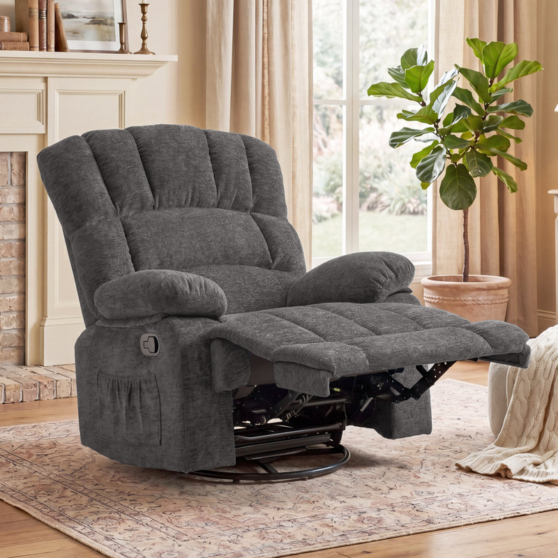 Breasha 39.7" Wide Manual Upholstered Swivel Rocker Recliner, Gray Chenille