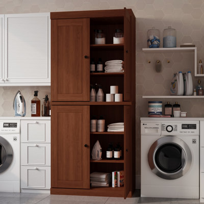 Palace Imports 100% Solid Wood Bathroom & Laundry Storage Cabinet, Raised Panel Doors, Adjustable Shelves, 32" Wide, 71.5" Tall