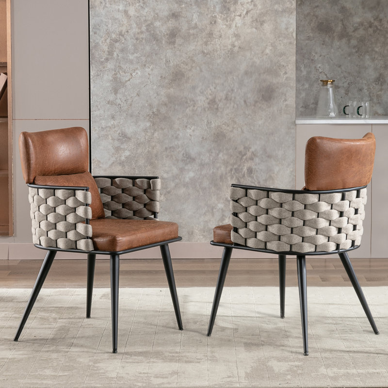 Chaise avec accoudoirs à dossier rembourré Jonn, Brun