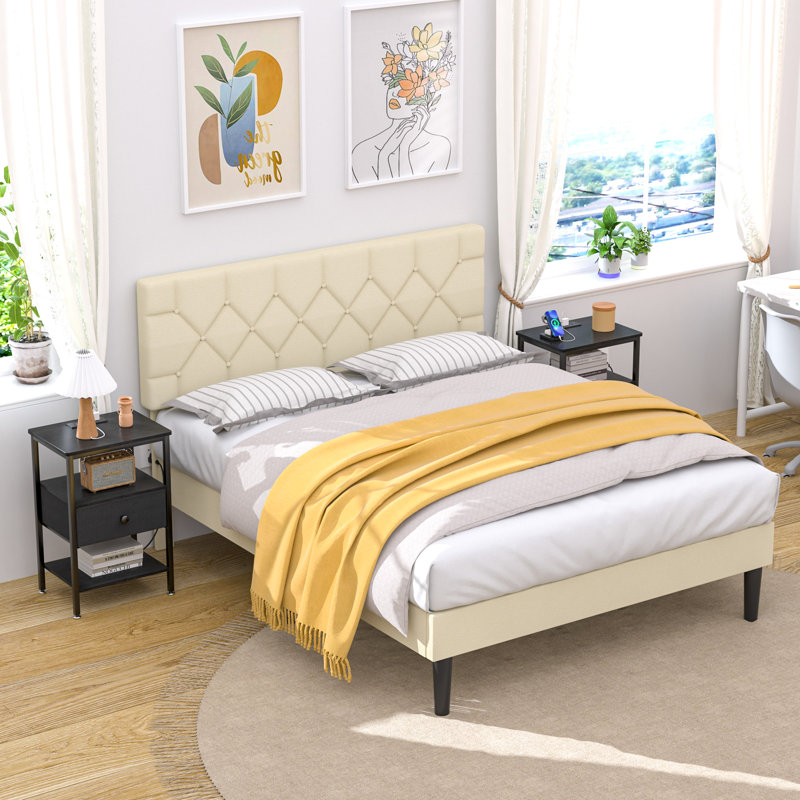 Nightstand With Charging Station And USB Ports, Night Stand With Fabric Drawer, 3-Tier Storage End Table For Small Spaces