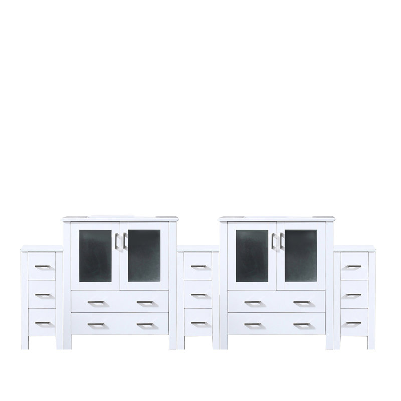 96 In. Bath Vanity White Ceramic Top - Solid Wood, Side Cabinets Scratch & Classy