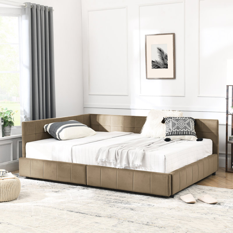 Lit de jour rembourré en velours brun avec accoudoirs - Confortable et élégant pour la décoration de salon de chambre à coucher