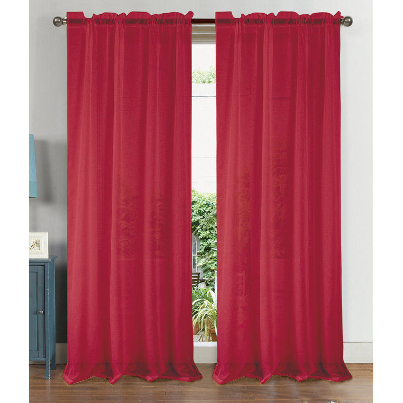 Landrienne Sheer Curtain Single Panel, Red