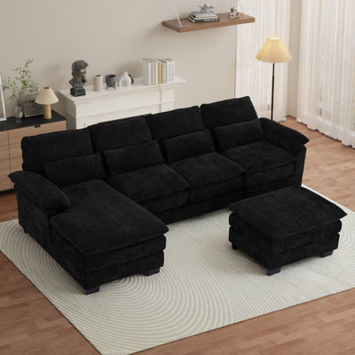 4 - Piece Chenille U-Shaped Sectional Sofa Cloud Couch with Chaise and Ottoman