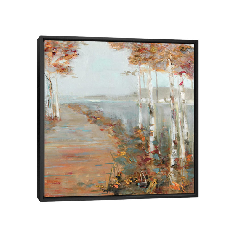 «Birch Walk II» par Sally Swatland - reproduction d'art, H 26 po x l 26 po x P 1,5 po, Toile avec cadre noir, Pas de tapis