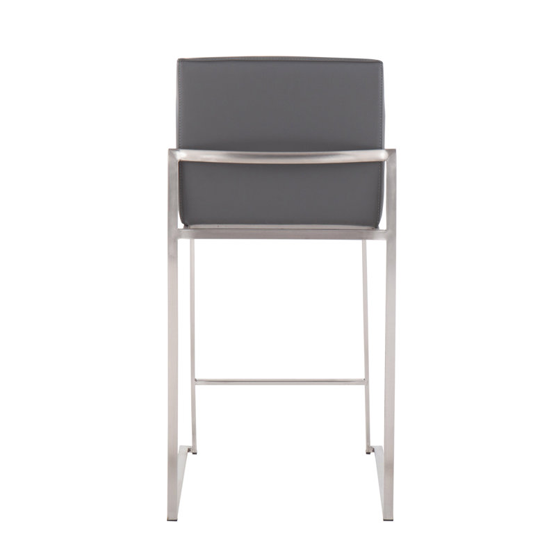 Fuji Contemporary High Back Counter Stool in Faux Leather by LumiSource - Set of 3, Silver