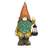 Solar Vintage Gnome Holding Lamp w/ Orange Hat