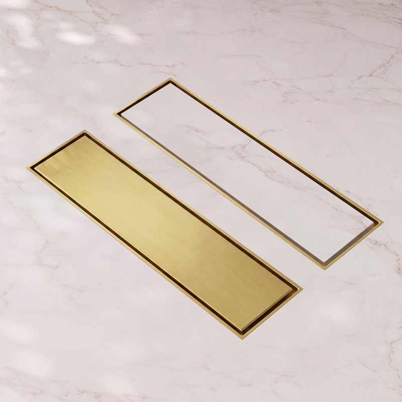 12" Linear Grid Shower Drain, Brushed Gold