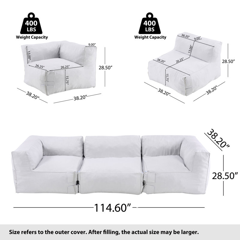Canapé modulaire Dael 114,6 po, 3, Gris clair