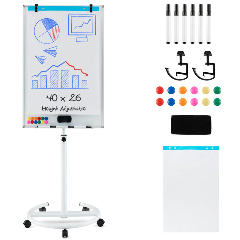 Mobile Whiteboard 40" x 26" Height Adjustable Magnetic Dry Erase Board with Stand, Green