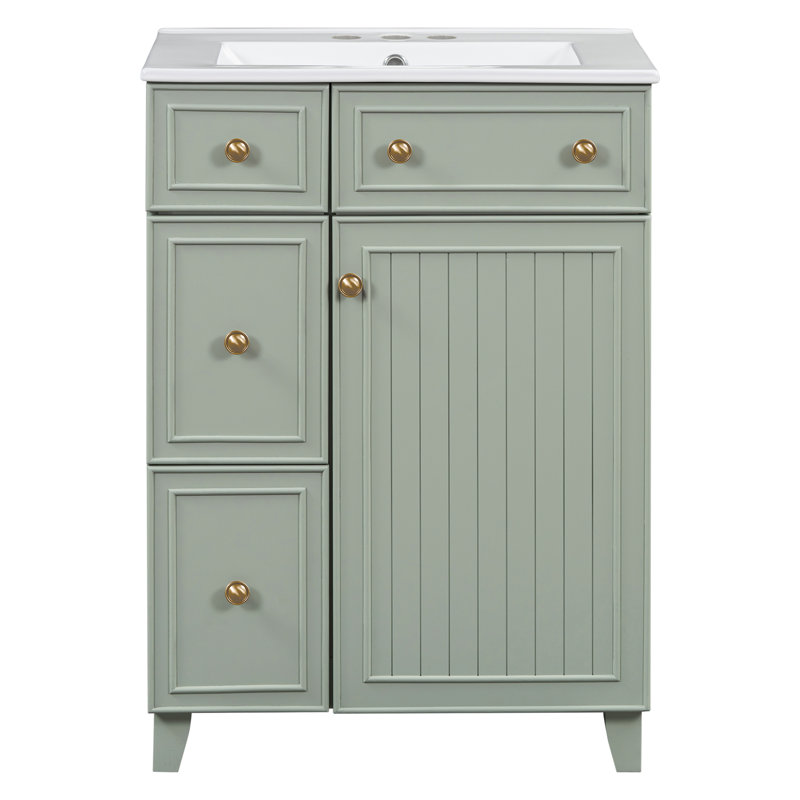 Tikiyah 24'' Single Bathroom Vanity with Ceramic Top, Green