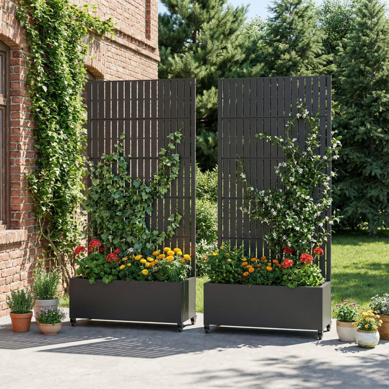 Lit de jardin extérieur surélevé en métal avec treillis, H 72 po x l 35 po x P 16 po, Noir, 2