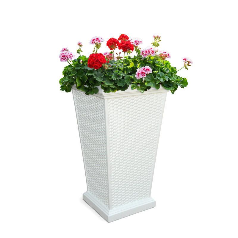 Wellington White Tall Polyethylene Wicker Planter
