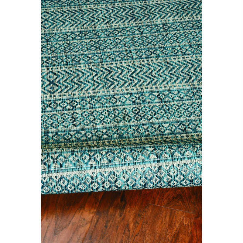 Tapis intérieur / extérieur bleu sarcelle Shona, Rectangle 8 pi x 11 pi