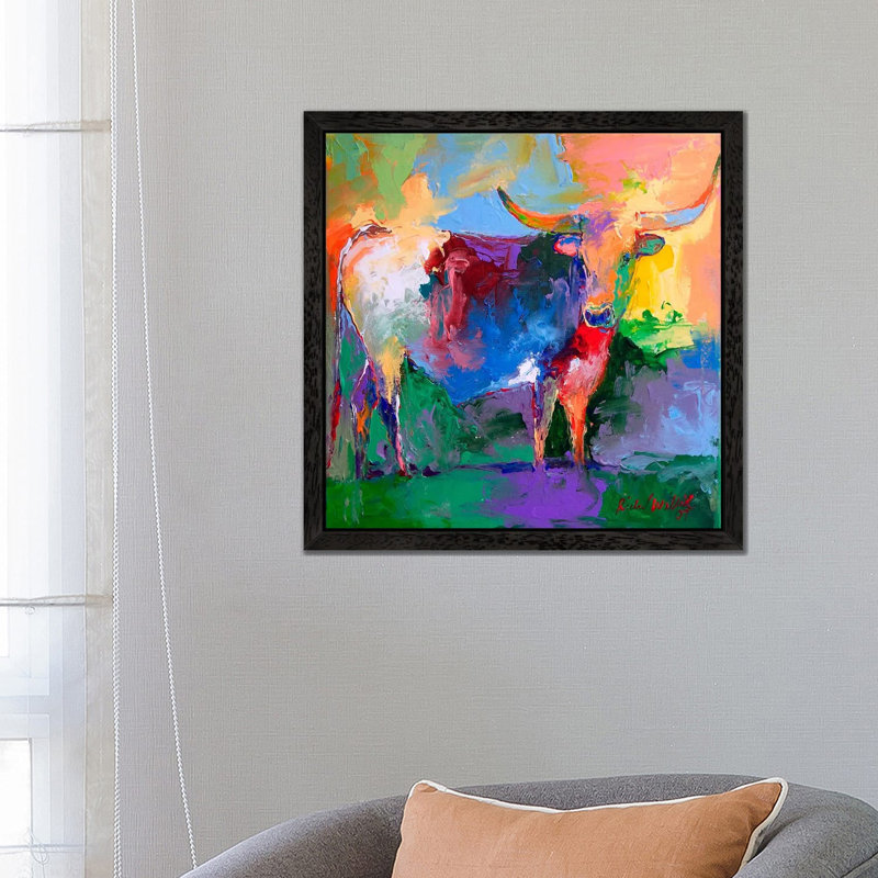 Bull by Richard Wallich - Painting on Canvas, 45.72 cm H x 45.72 cm W, Black Framed