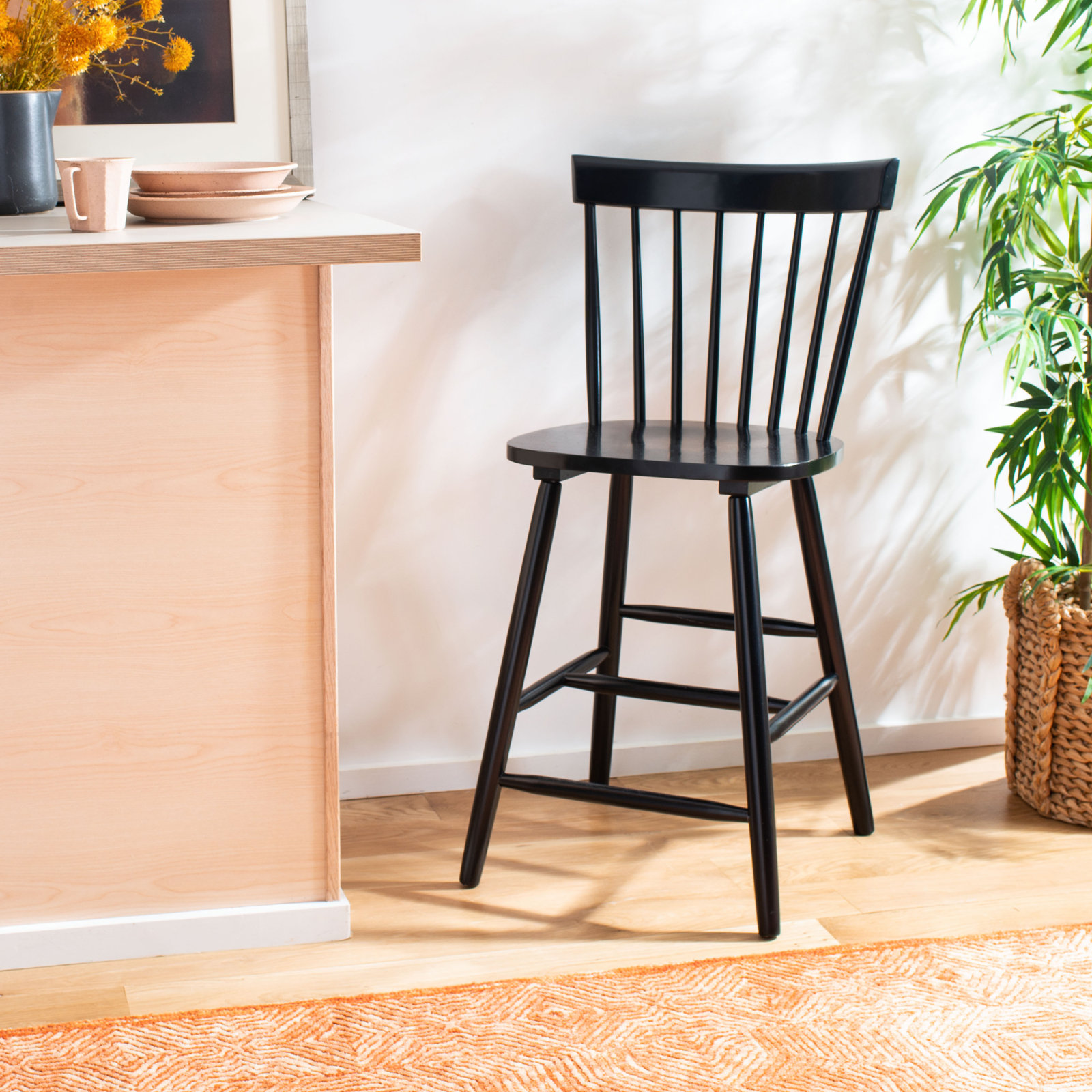 Stacee Solid Wood Bar & Counter Stool, Black, Counter Stool (24" Seat Height)