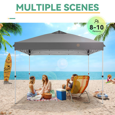 Auvent escamotable 10 pi x 10 pi, tente à auvent escamotable facile pour abri extérieur pliable et imperméable avec 4 parois latérales amovibles, évent, 4 sacs de sable, sac de transport