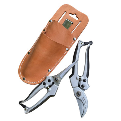 Pruning Shears for Gardening 2-Pack - 7.87” Bypass Pruners and 7.67” Straight Garden Scissors with Carbon Steel Blades and Leather Sheath - Handheld Plant Clippers and Snips by Kings County Tools