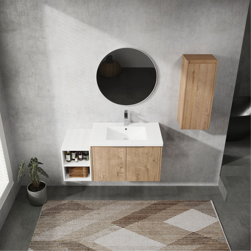 Meuble-lavabo mural 42 po avec lavabo et armoire latérale, portes à fermeture douce 42 po