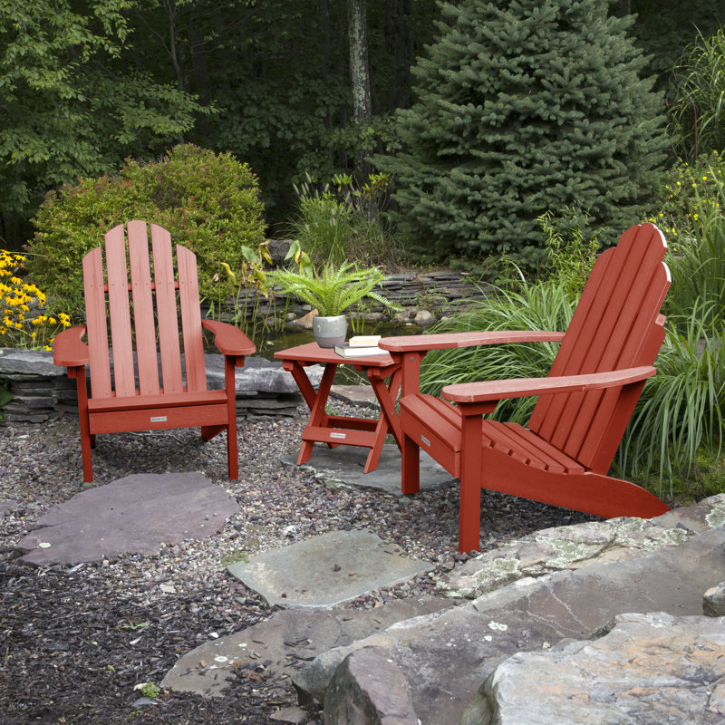 Chaise Adirondack en plastique avec table Anette, Rouge rustique