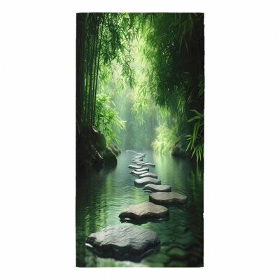 Serviette de plage en bois de bambou serein 1 pièce, sentier en pierre tranquille, microfibre à séchage rapide pour la natation, les voyages et les unisexes