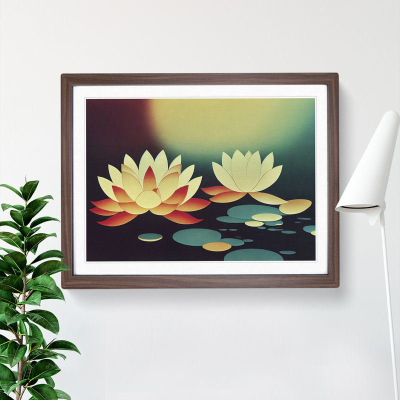 XH1022-10157X Wild Lotus Flowers 1 Piece Single Picture Frame Wall Art, 46cm H x 64cm W x 2cm D, Walnut