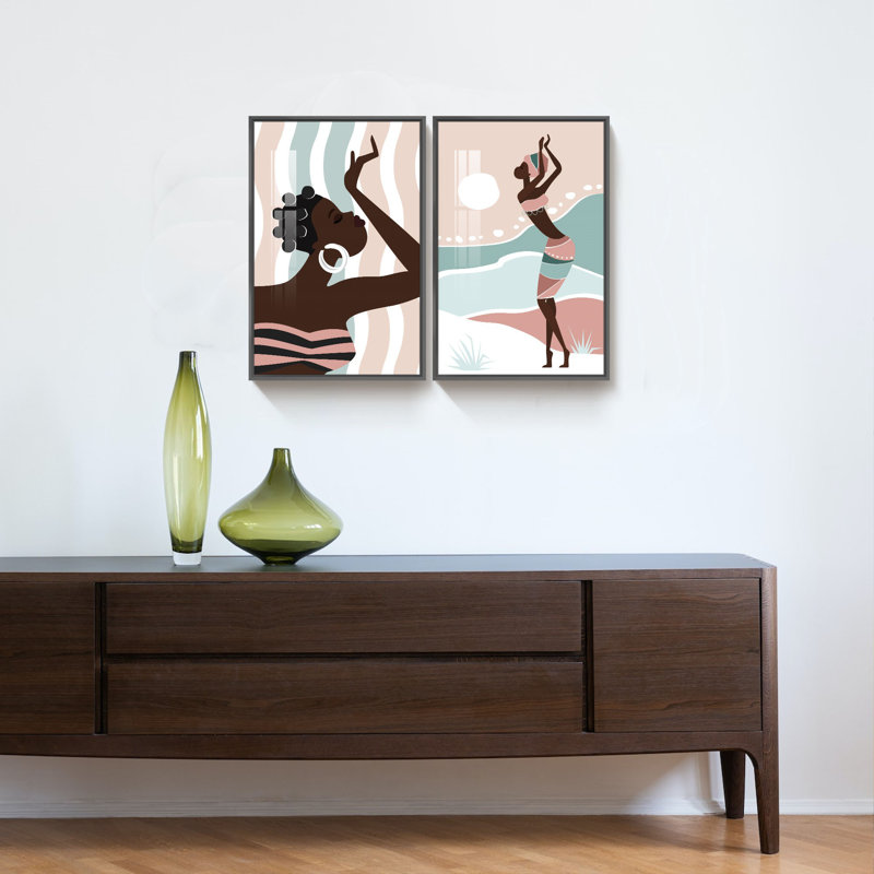 «Dancing Black Girl Modern», ensemble de 2 reproductions de photos sur toile, H 16 po x l 24 po x P 1 po, Noir