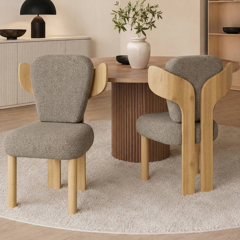 Brayden Upholstered Dining Side Chair with Wooden Legs (Set of 2), Natural Wood, Tan