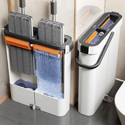 Joybos 40cm Flat Mop and Bucket System with Scraper Wringer, Hands-Free Self-Cleaning Mop for Hardwood Tile Laminate Floors
