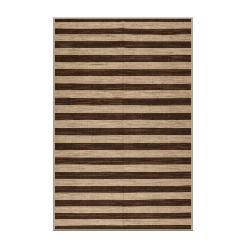 Tapis brun à rayures horizontales lavable à la machine, Rectangulaire 2 pi x 3 pi