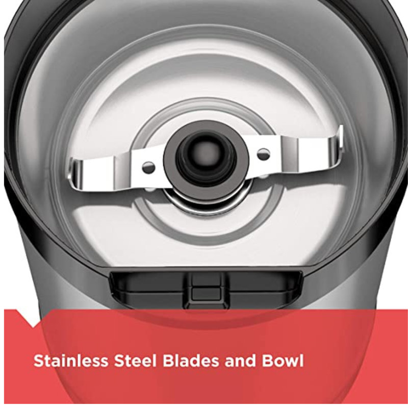 BLACK+DECKER One Touch Coffee Grinder, 2/3 Cup Coffee Bean Capacity, Spice Grinder, One Touch Push-Button Control -150 Watts -Stainless Steel Blades