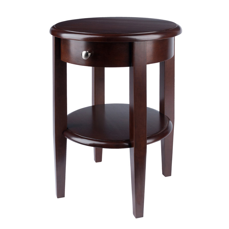 Medway Solid Wood End Table with Storage, open shelf, 1 drawer, Walnut, 23" H X 18" W X 18" D