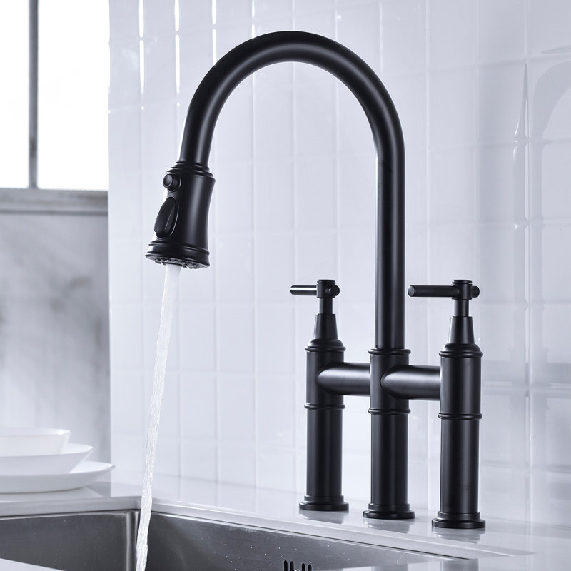 Robinet de cuisine Bridge avec douchette extractible encastrée