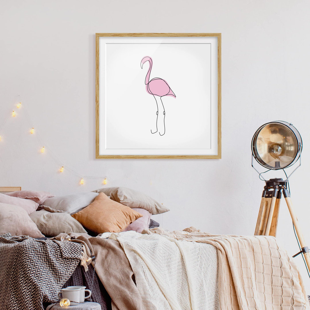 Gerahmtes Poster Flamingo Line Art