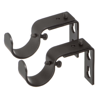  Short Projection Brackets for Curtain Rods - for 1 or 1 1/8 Inch Rods. Set of 2 - Antique Black