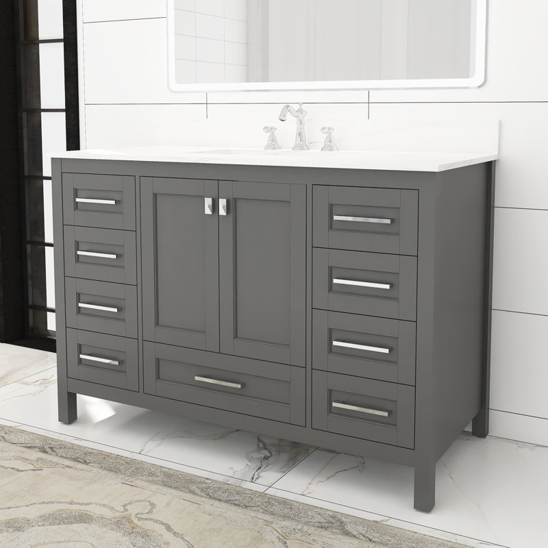 Ensemble de meuble-lavabo simple 48 po avec plateau en pierre d'ingénierie Emiliani, Gris