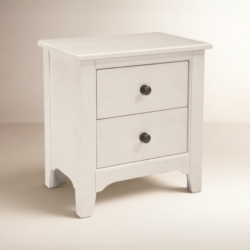 Table de chevet en bois massif Mabank, Blanc