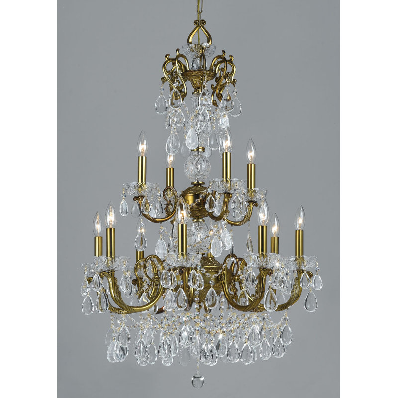Style bougie classique/traditionnel 12 lumières lustre Vienna Palace, Laiton restauré