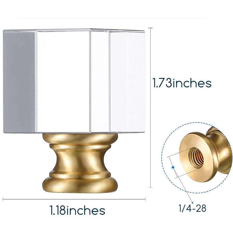 Clear Crystal Cube Lamp Finial with Gold Chromed Base