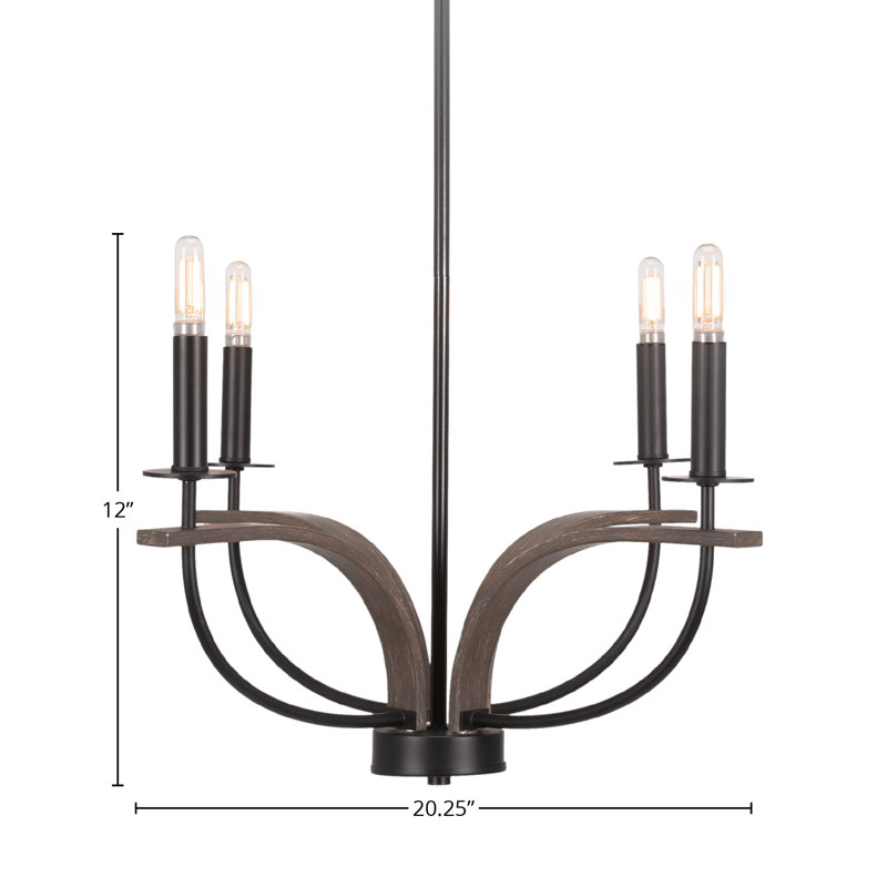 Lustre 4 lumières Monterey montré en noir mat et finition en métal d'aspect bois patiné peint