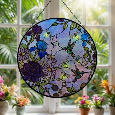 Vitrail de jardin en verre coloré 7,8 po H